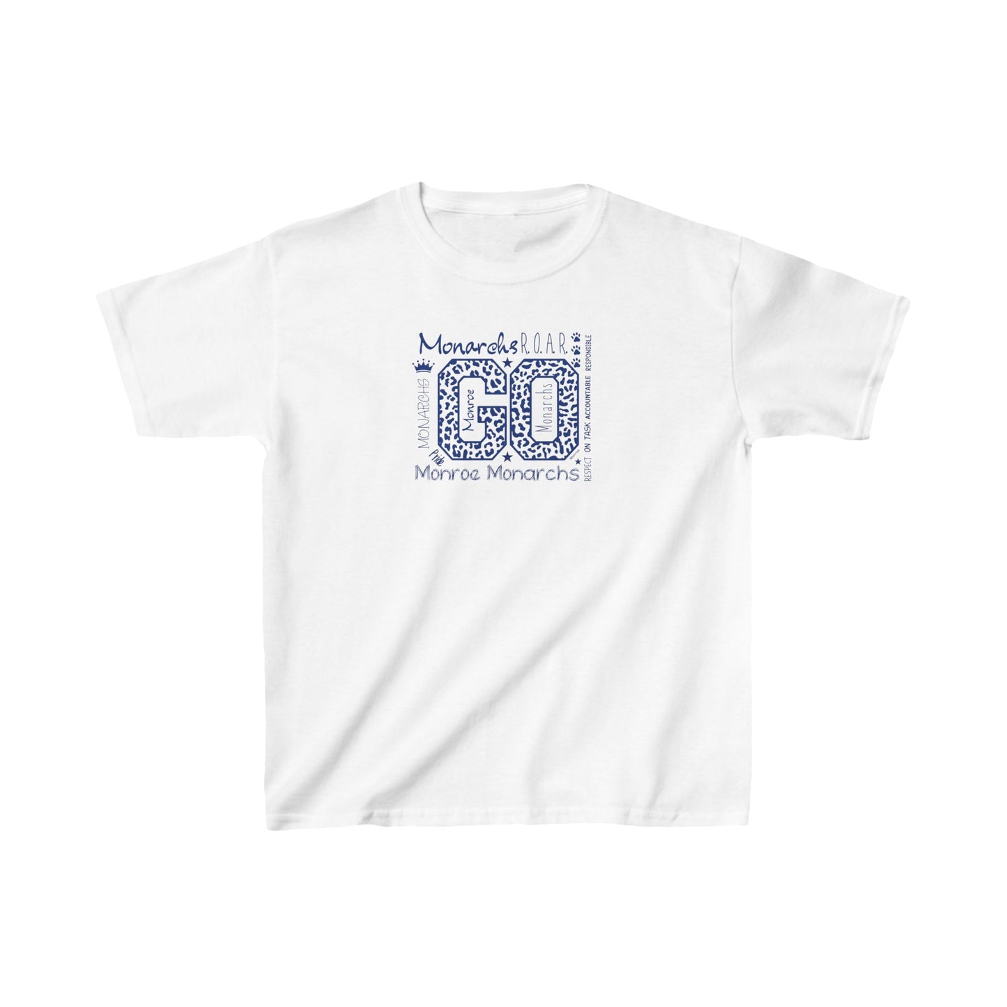Kids GO Monarchs Blue Leopard Print Heavy Cotton Tee - Perfect for School Events and Spirit Days