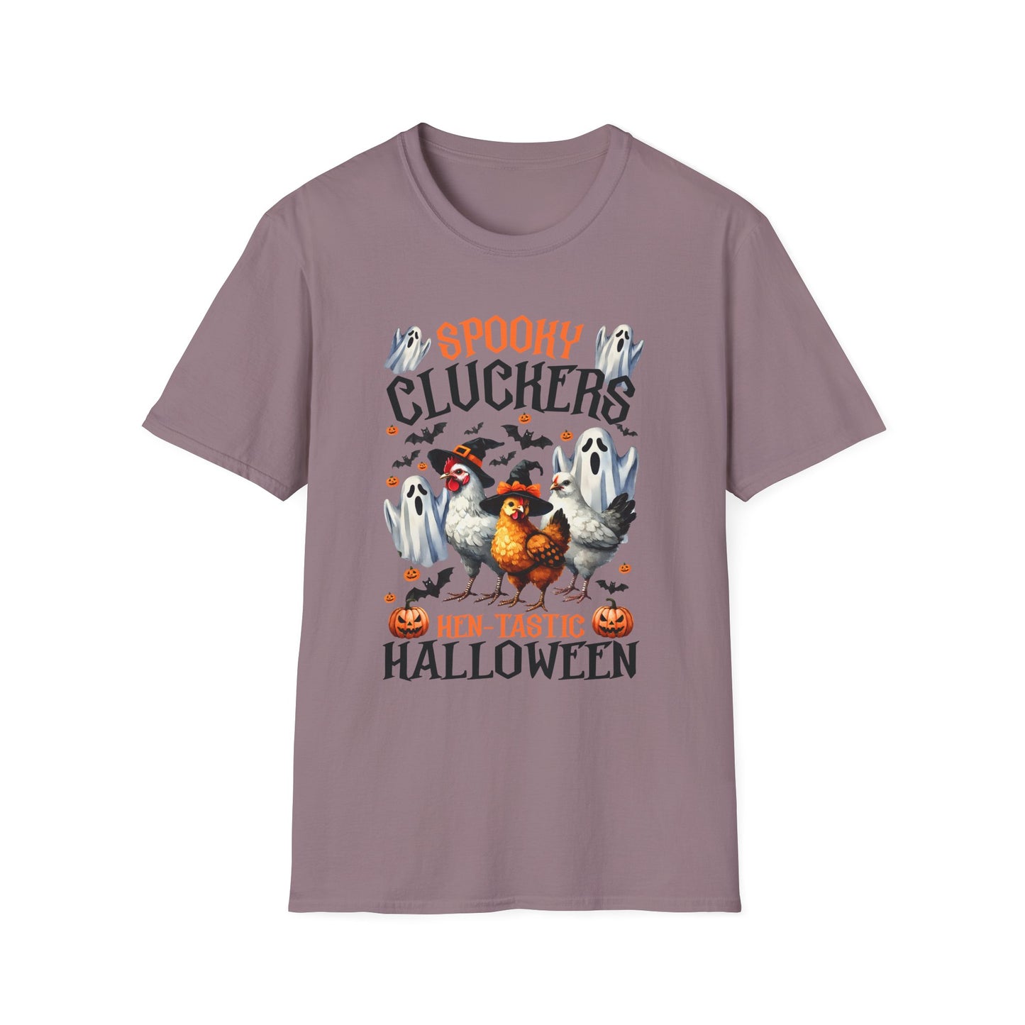 Spooky Cluckers Halloween Farm Chickens T-Shirt | Hen-Tastic Unisex Softstyle