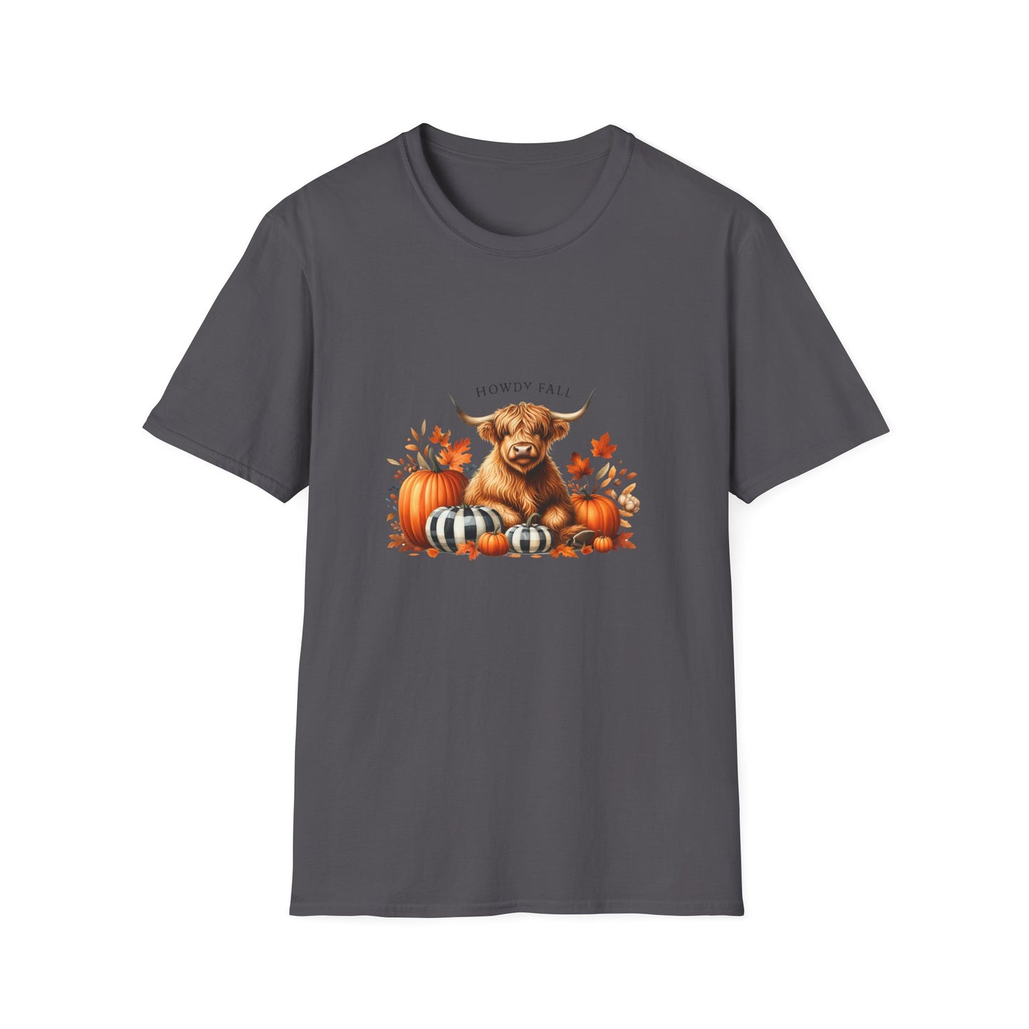 Howdy Fall-Themed Highland Cow Unisex T-Shirt - Cute Pumpkin Design