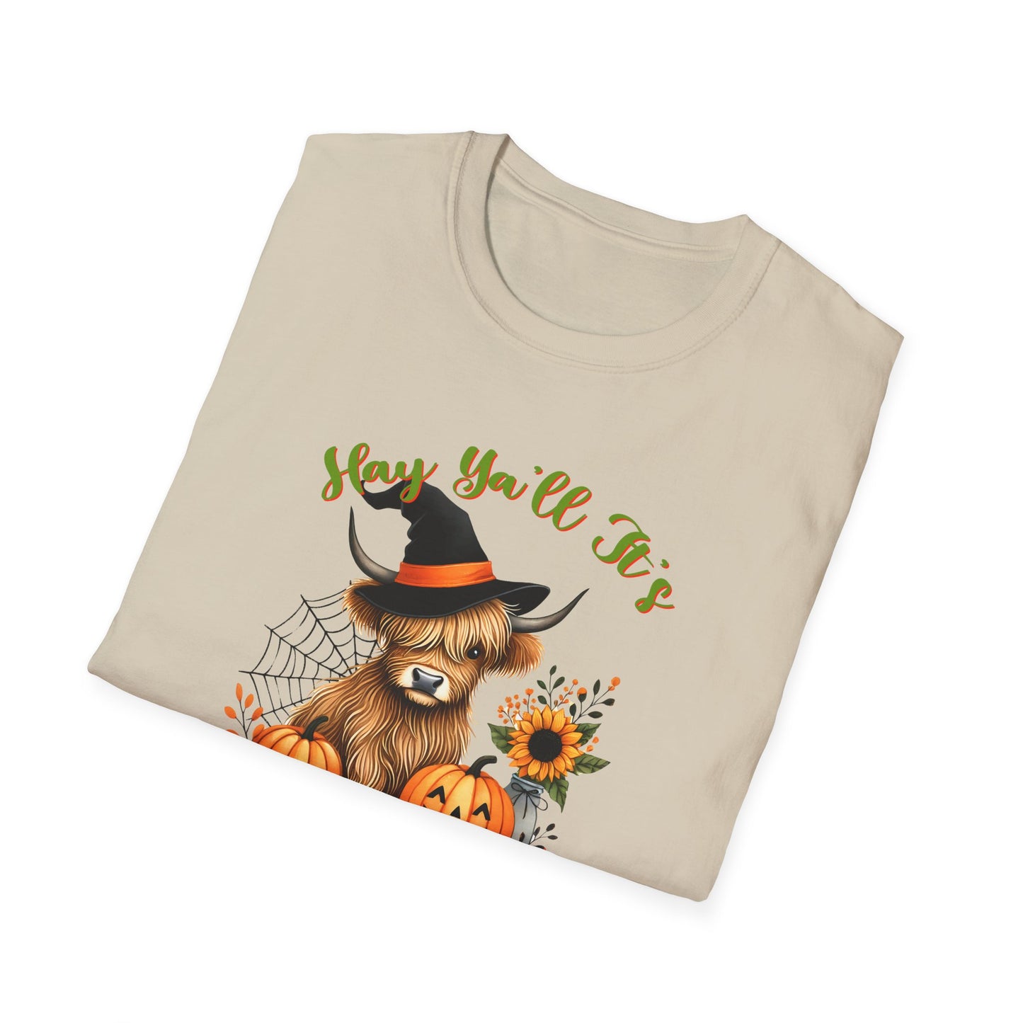 Hey Y'all It's Spooky Season Halloween Cow Unisex Softstyle T-Shirt - Perfect for Halloween Celebrations