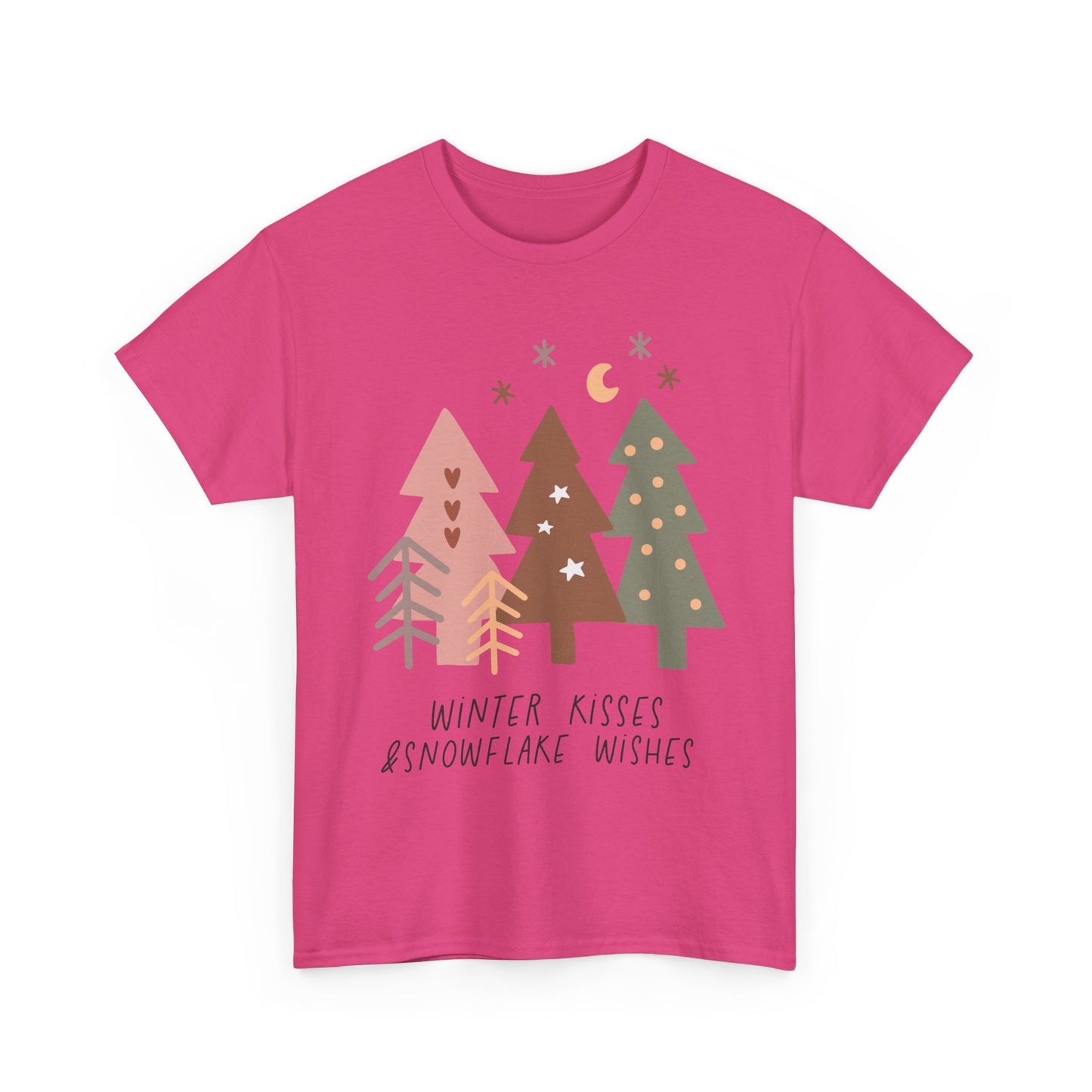 Winter Kisses & Snowflake Wishes Boho Winter Holiday Unisex Heavy Cotton Tee