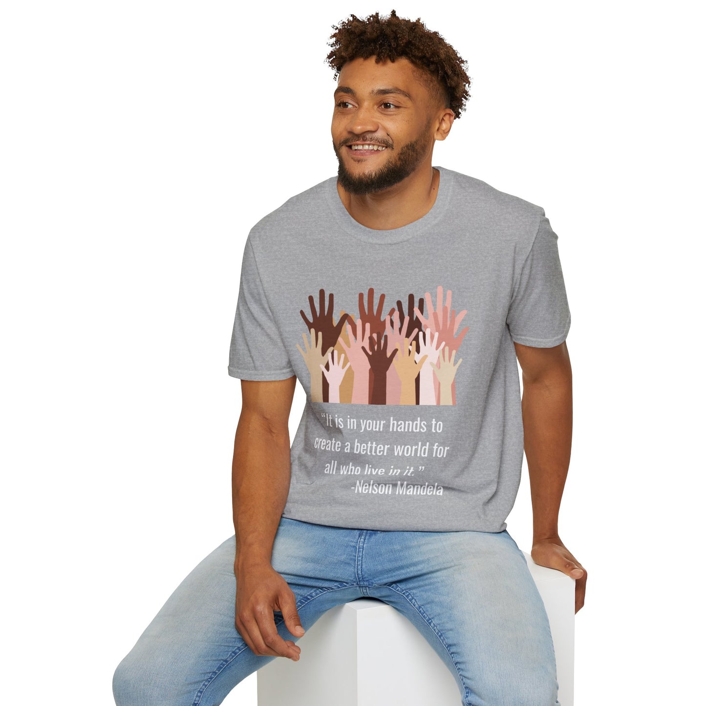 “It is in your hands to create a better world for all who live in it.” Equity Hands Unisex Softstyle T-Shirt