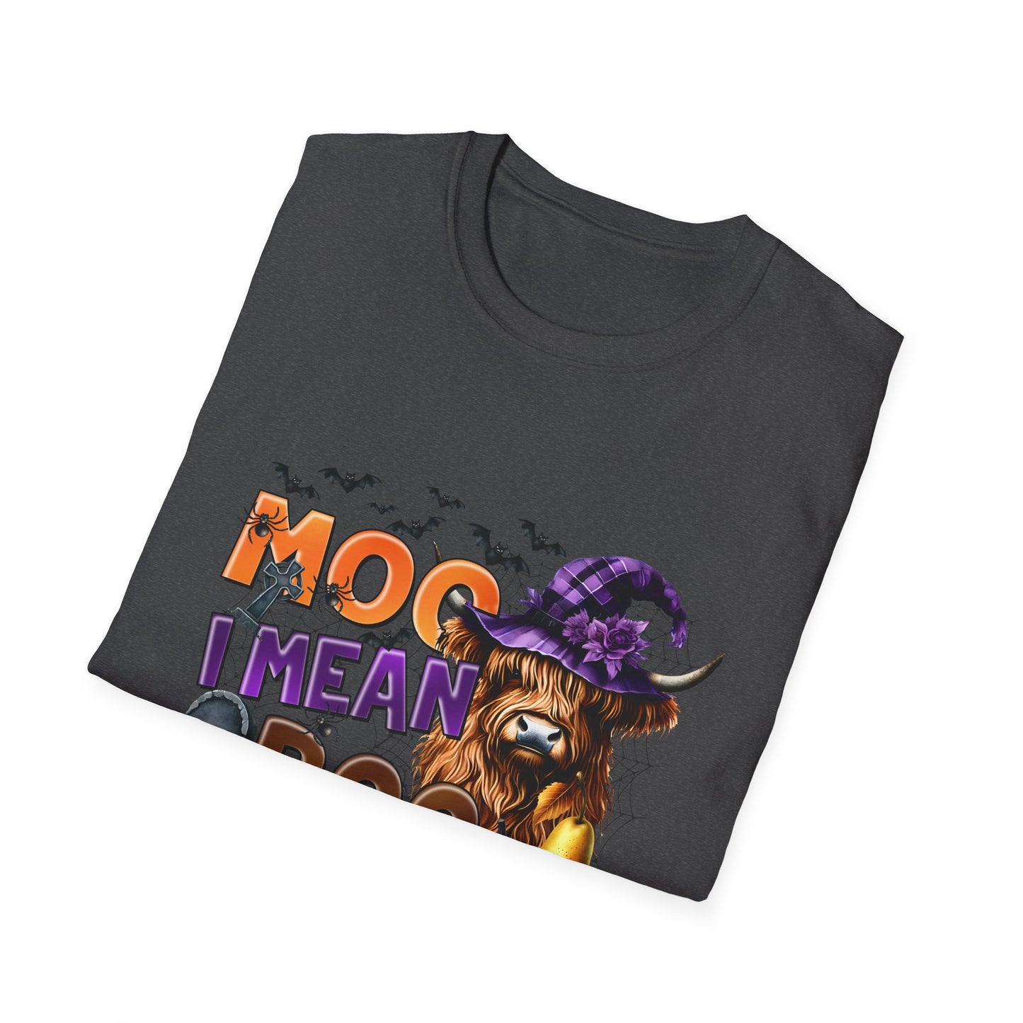 Funny Cow Halloween T-Shirt - "MOO I Mean BOO" - Unisex Softstyle Tee
