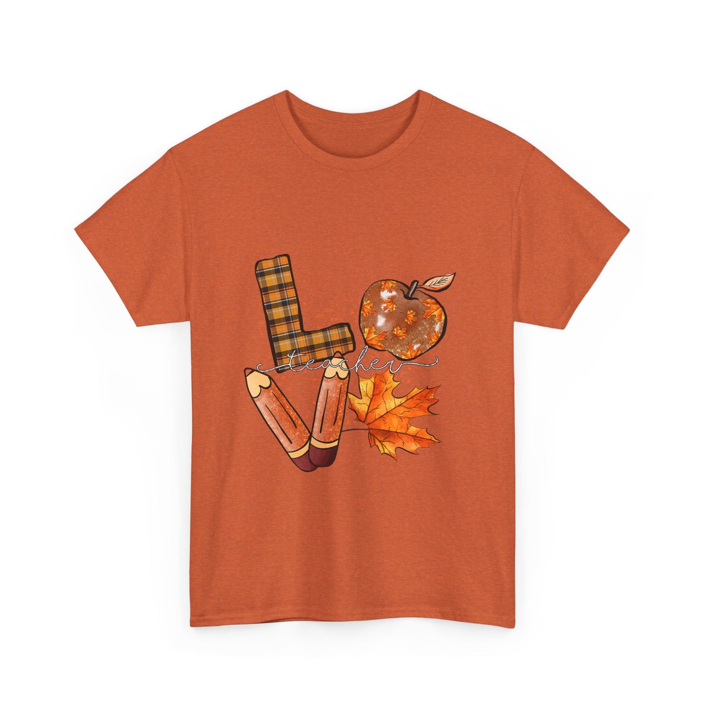 Fall Love Teacher Unisex Heavy Cotton Tee with Autumn Design