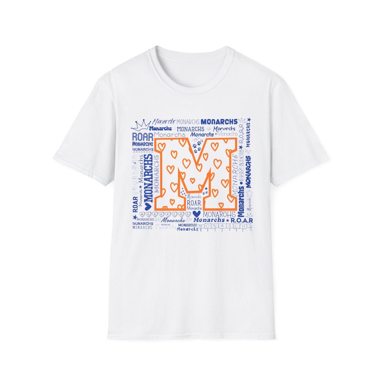 Orange Hearts M  Monarch  Unisex Softstyle T-Shirt - Perfect for School Spirit and Celebrations