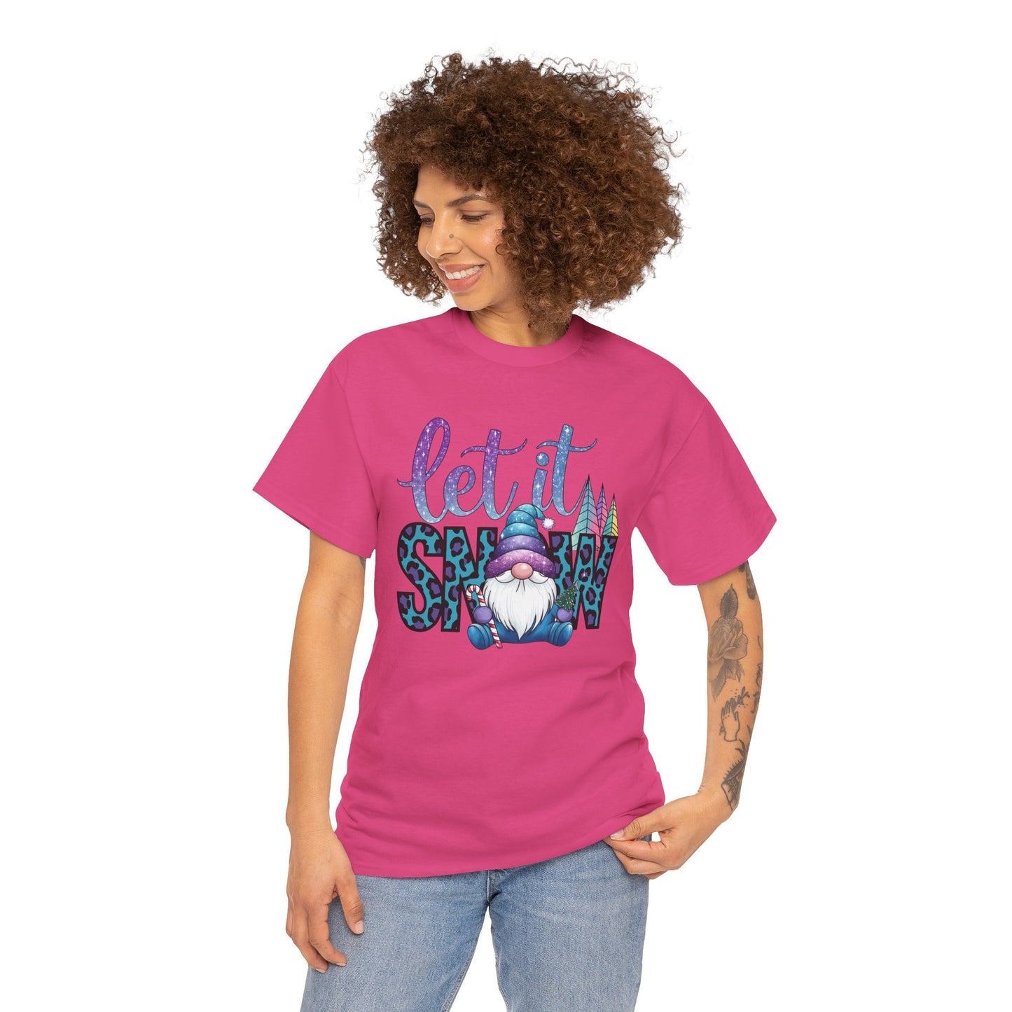 Let It Snow Unisex Heavy Cotton Tee - Fun Winter Holiday Gnome Design