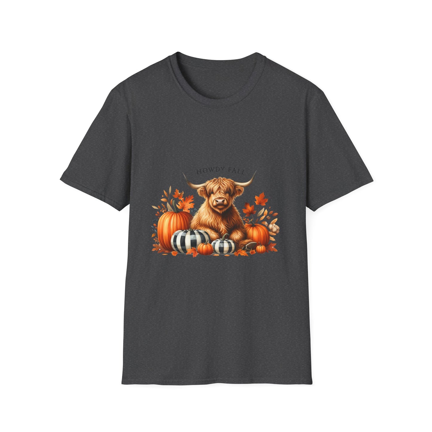 Howdy Fall-Themed Highland Cow Unisex T-Shirt - Cute Pumpkin Design