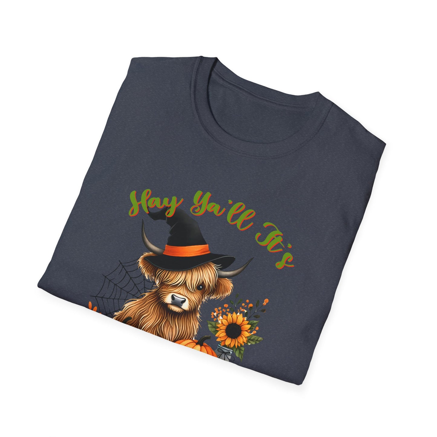 Hey Y'all It's Spooky Season Halloween Cow Unisex Softstyle T-Shirt - Perfect for Halloween Celebrations