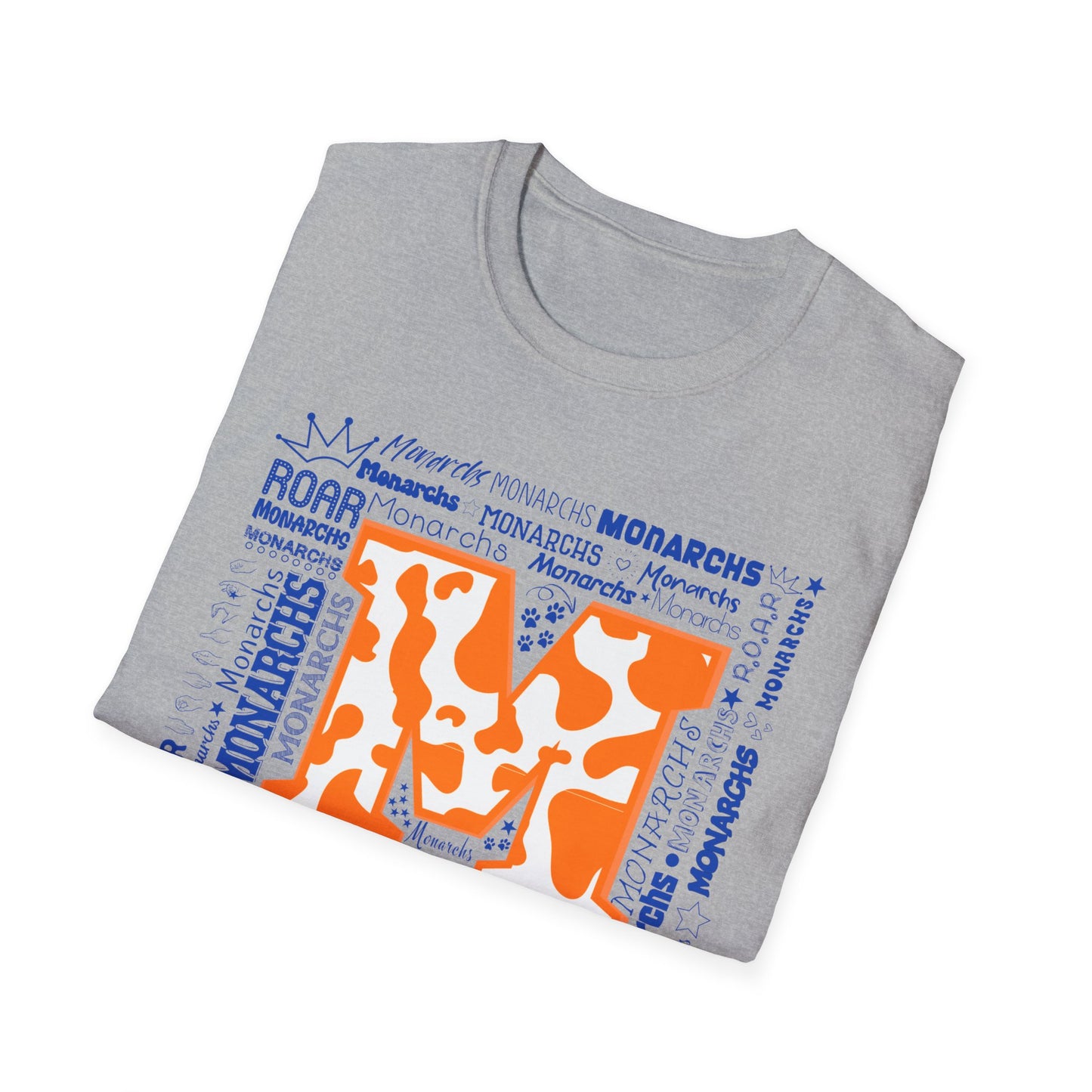 Orange Cow M Monarchs Unisex Softstyle T-Shirt with 'Monarchs Roar' Design - Perfect for School Spirit and Team Events