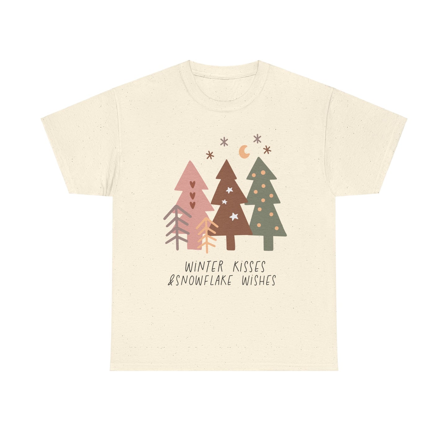 Winter Kisses & Snowflake Wishes Boho Winter Holiday Unisex Heavy Cotton Tee