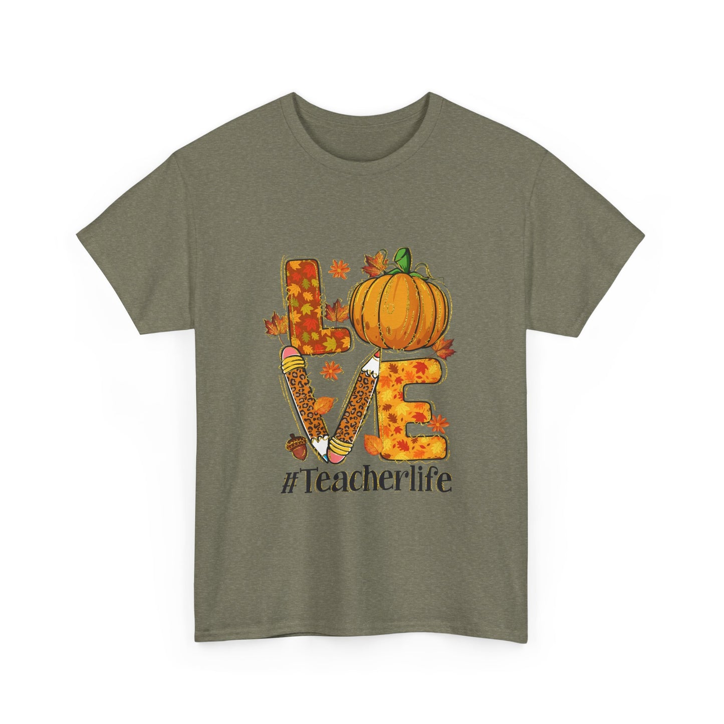 Fall Teacher Life Unisex Heavy Cotton Tee - Love & Pumpkin Design
