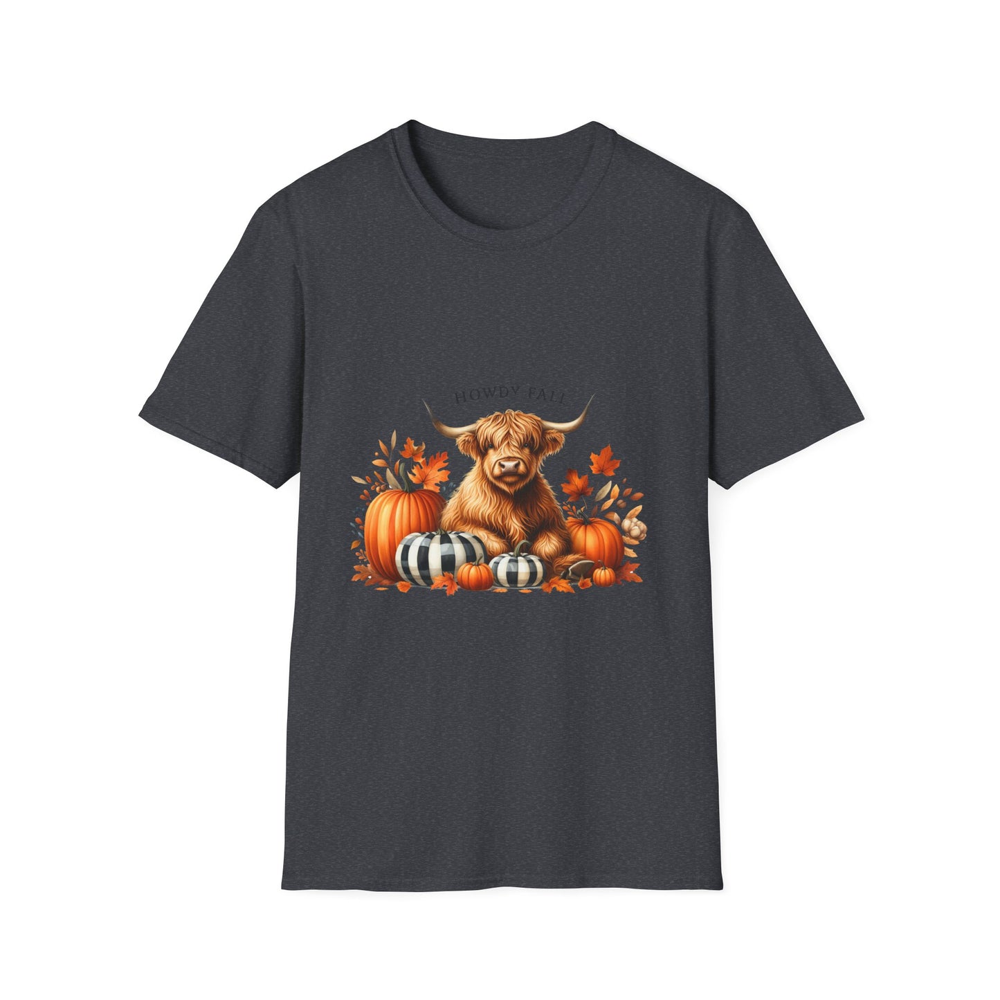 Howdy Fall-Themed Highland Cow Unisex T-Shirt - Cute Pumpkin Design