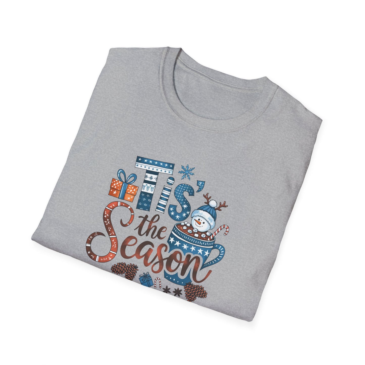 Winter Holiday Snowman Mug Design Unisex Softstyle T-Shirt - ‘Tis the Season Festive Tee