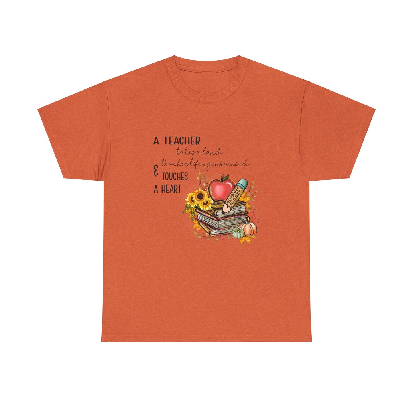 A Teacher Touches a Heart Fall Unisex Heavy Cotton Tee
