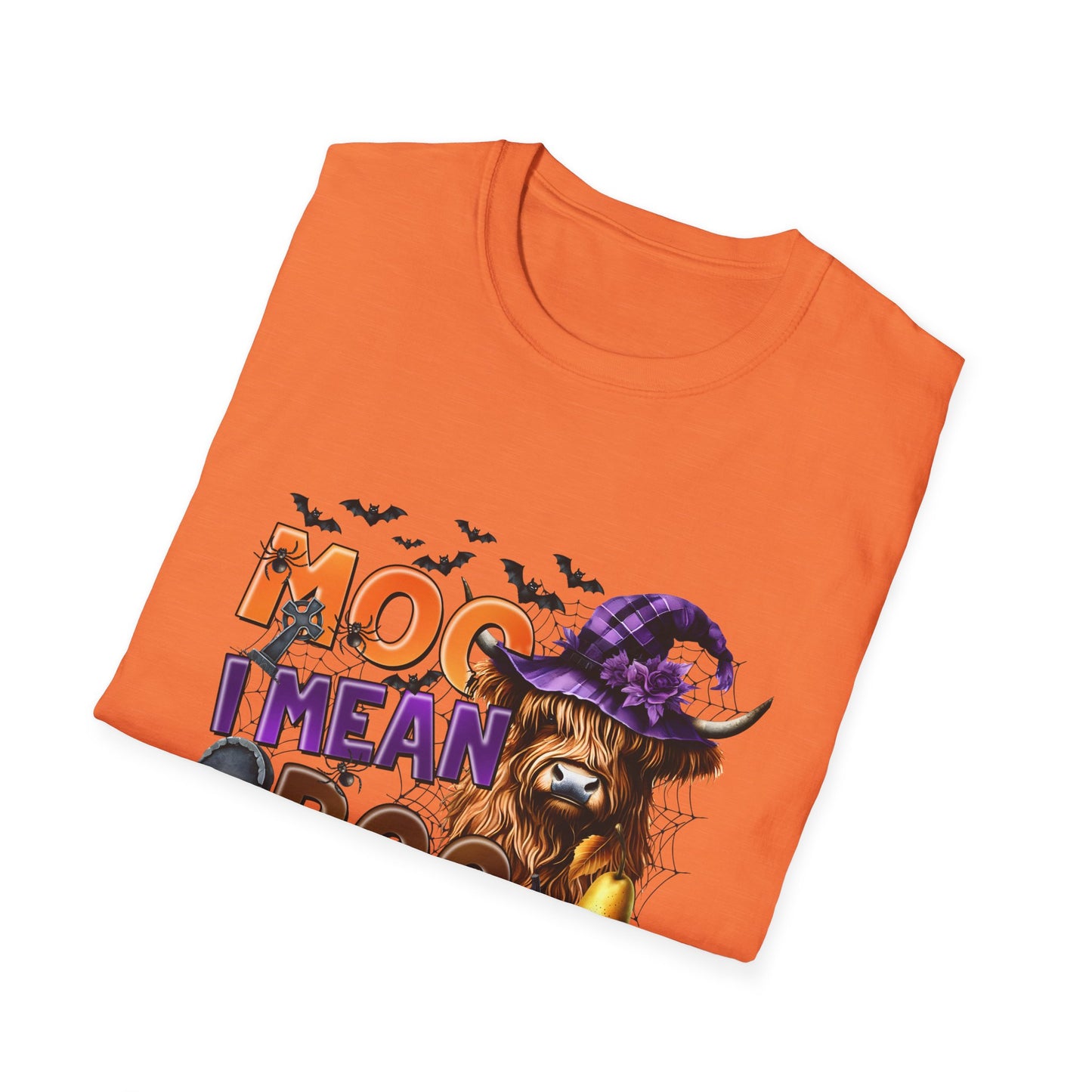 Funny Cow Halloween T-Shirt - "MOO I Mean BOO" - Unisex Softstyle Tee