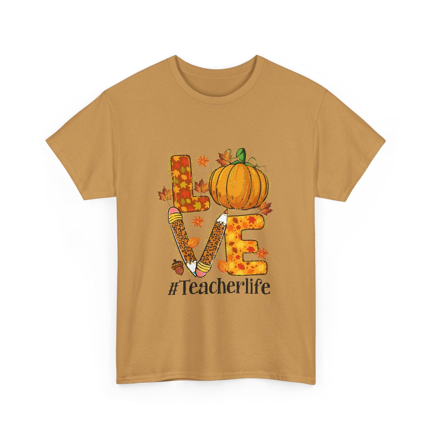 Fall Teacher Life Unisex Heavy Cotton Tee - Love & Pumpkin Design