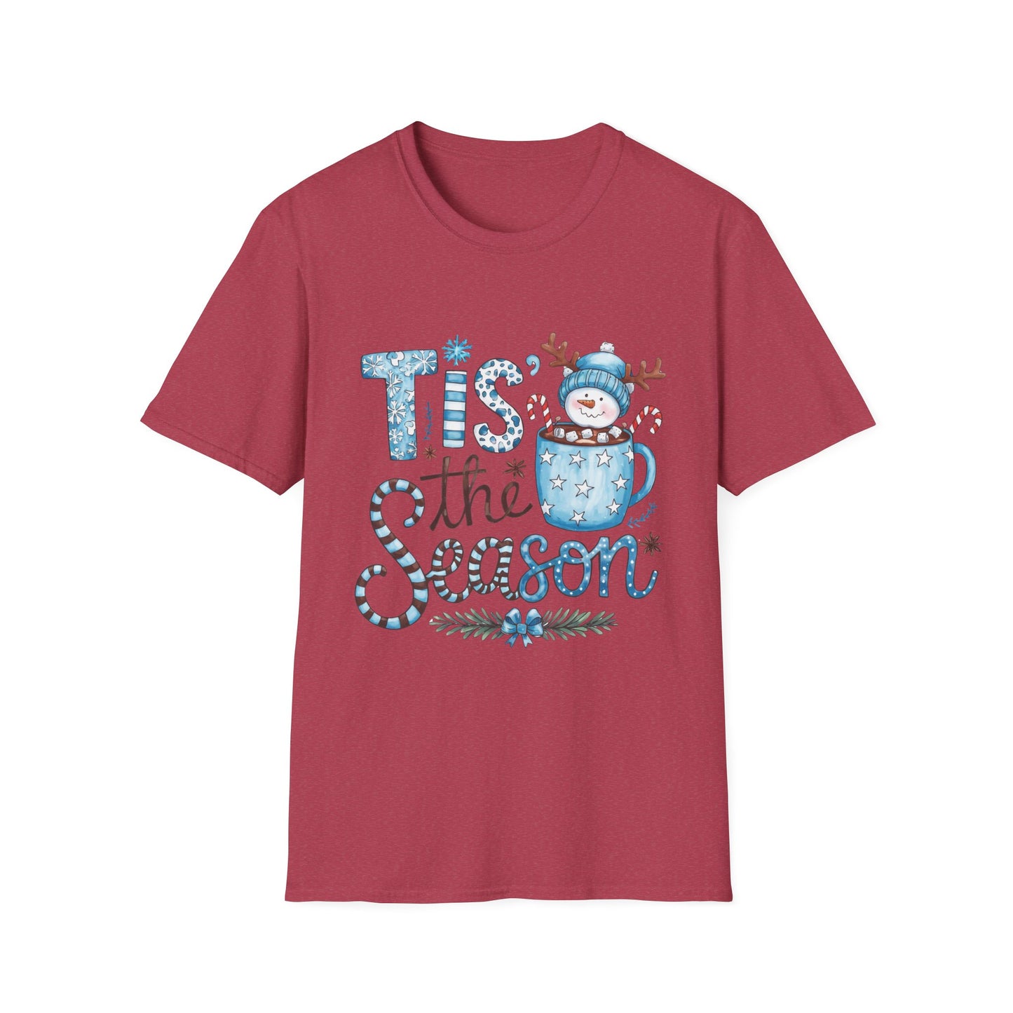 'Tis the Season Unisex Softstyle T-Shirt - Festive Holiday Tee with Snowman Design