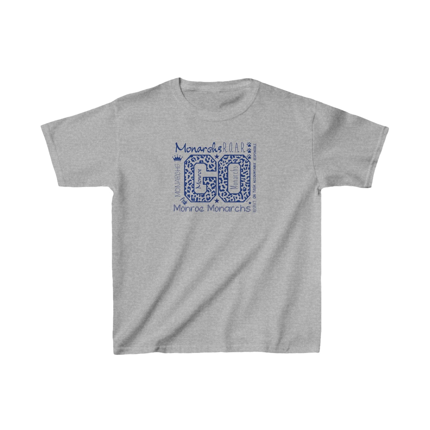 Kids GO Monarchs Blue Leopard Print Heavy Cotton Tee - Perfect for School Events and Spirit Days