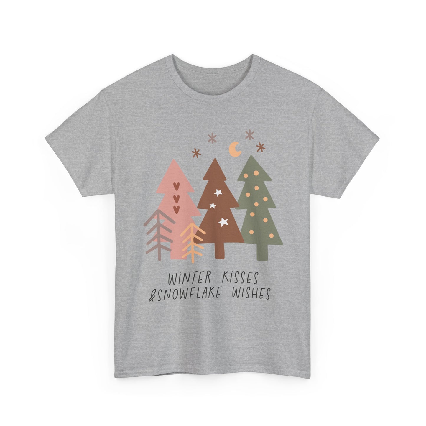 Winter Kisses & Snowflake Wishes Boho Winter Holiday Unisex Heavy Cotton Tee