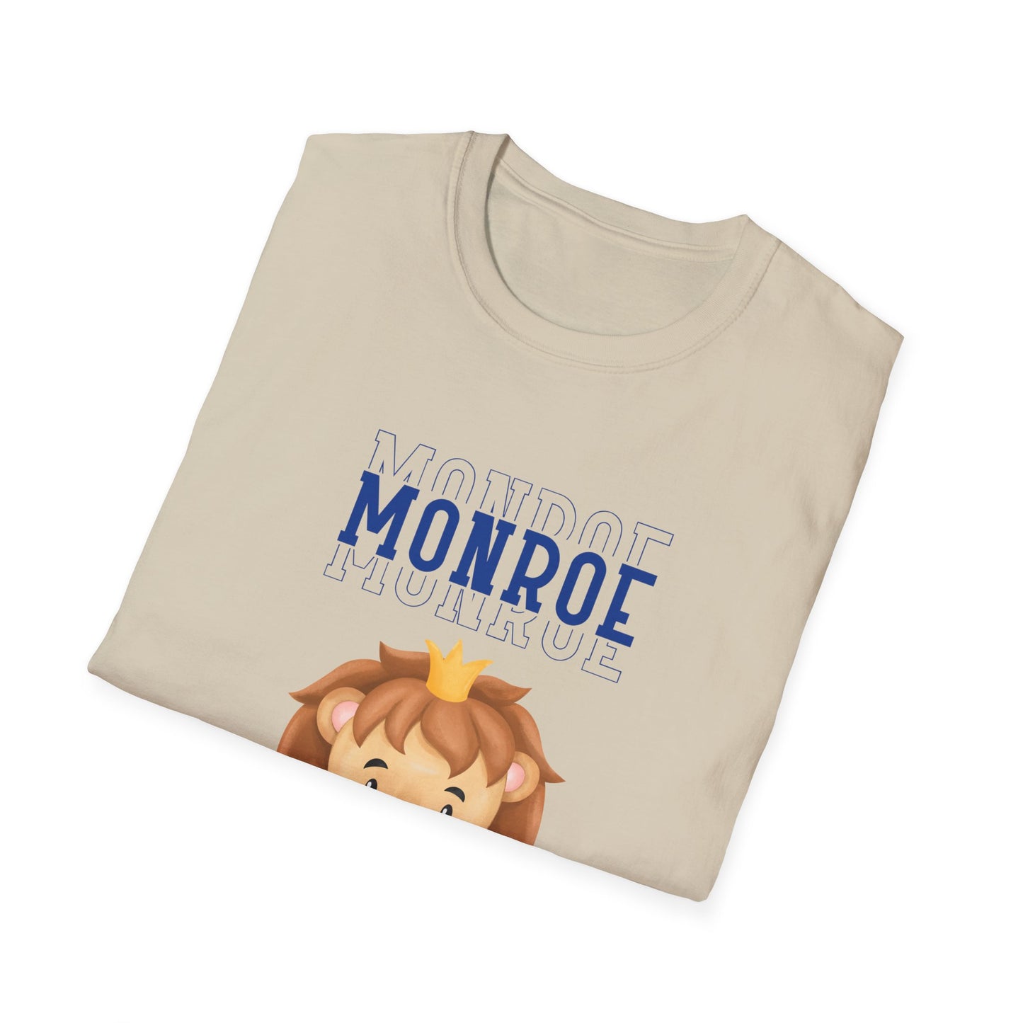 Triple Monroe Blue Lettering Cute Lion Wearing Crown Softstyle T-Shirt: Adult Unisex