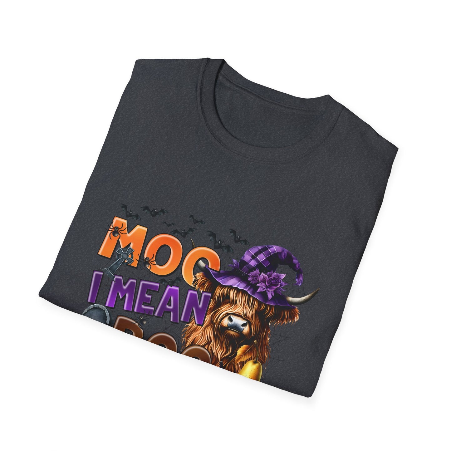 Funny Cow Halloween T-Shirt - "MOO I Mean BOO" - Unisex Softstyle Tee