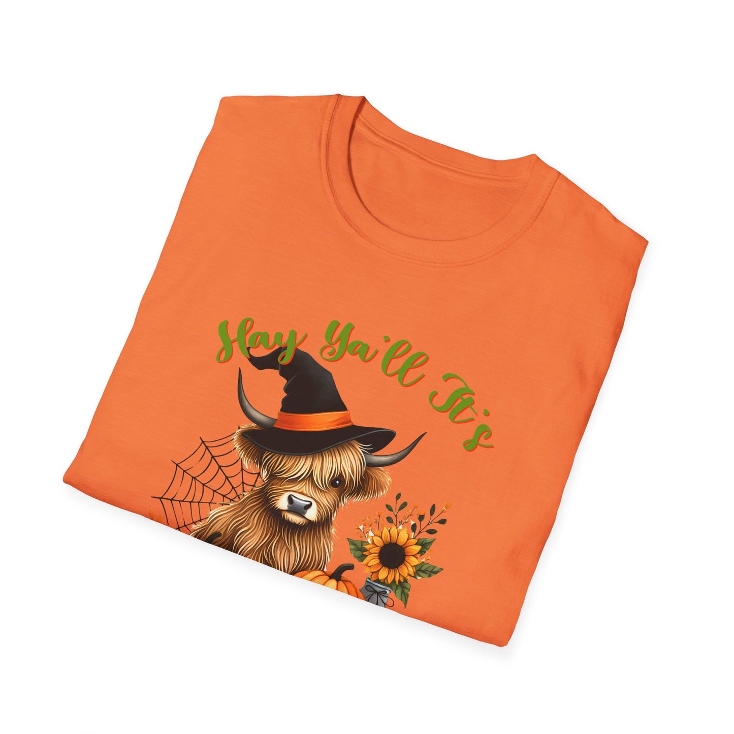 Hey Y'all It's Spooky Season Halloween Cow Unisex Softstyle T-Shirt - Perfect for Halloween Celebrations