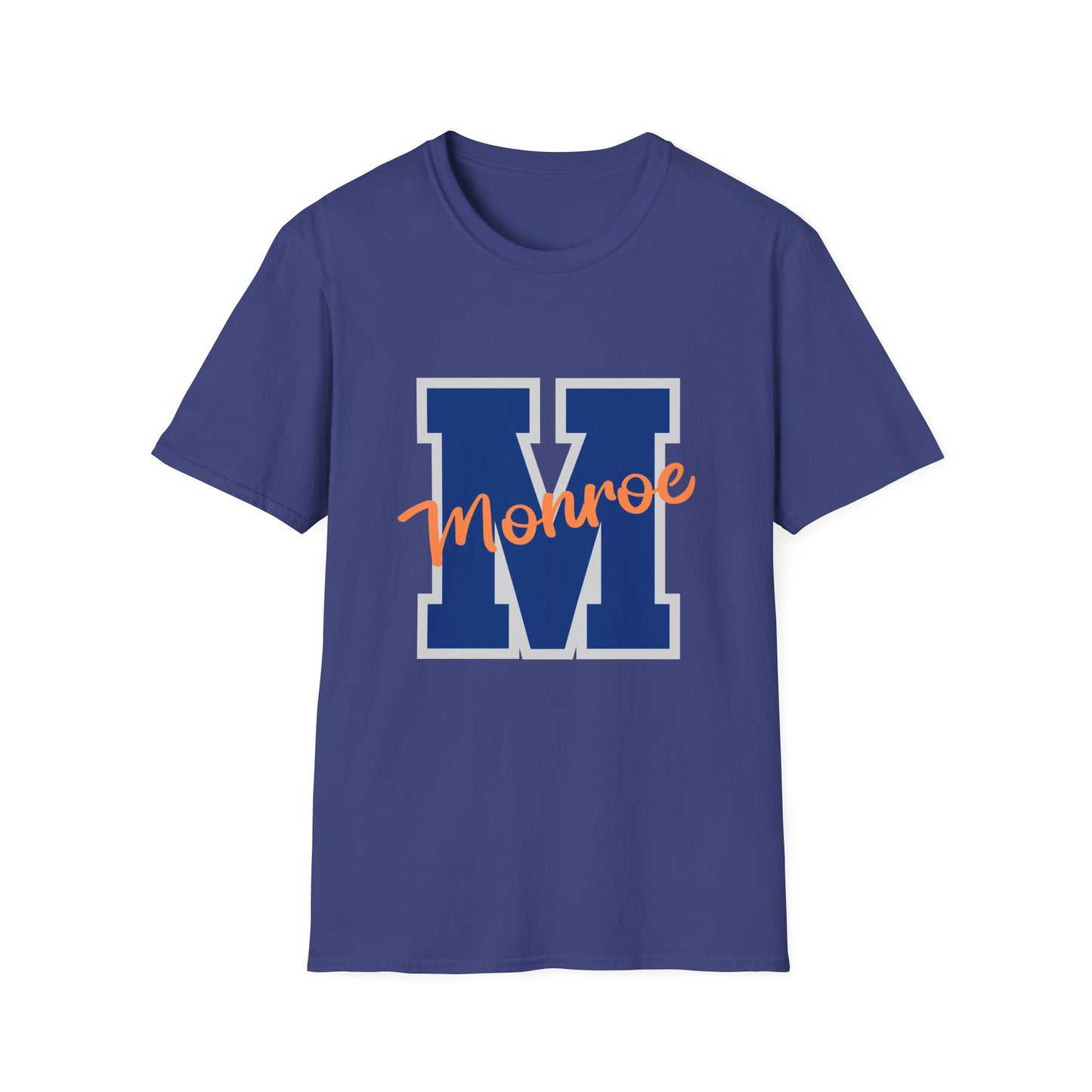Monroe M Blue Orange Monroe Unisex Softstyle T-Shirt - Casual Comfort & Custom Style