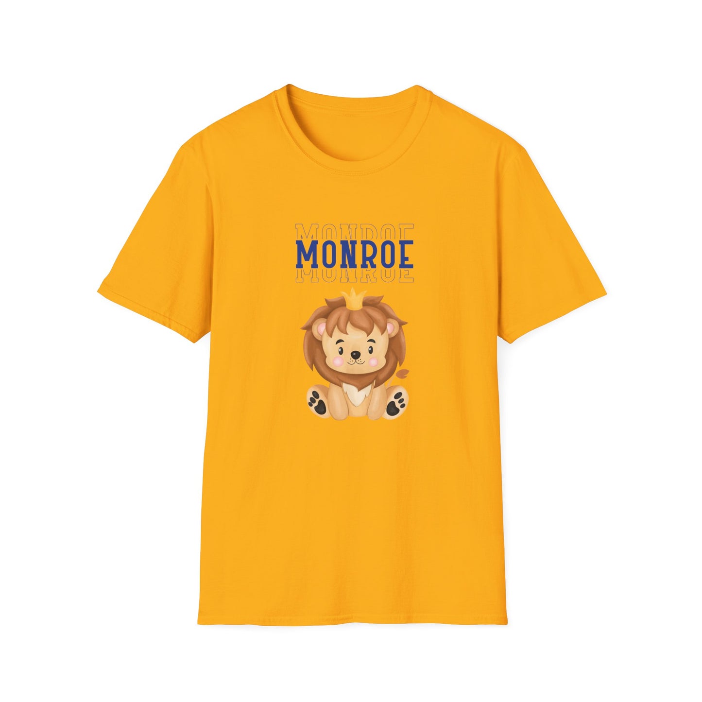 Triple Monroe Blue Lettering Cute Lion Wearing Crown Softstyle T-Shirt: Adult Unisex