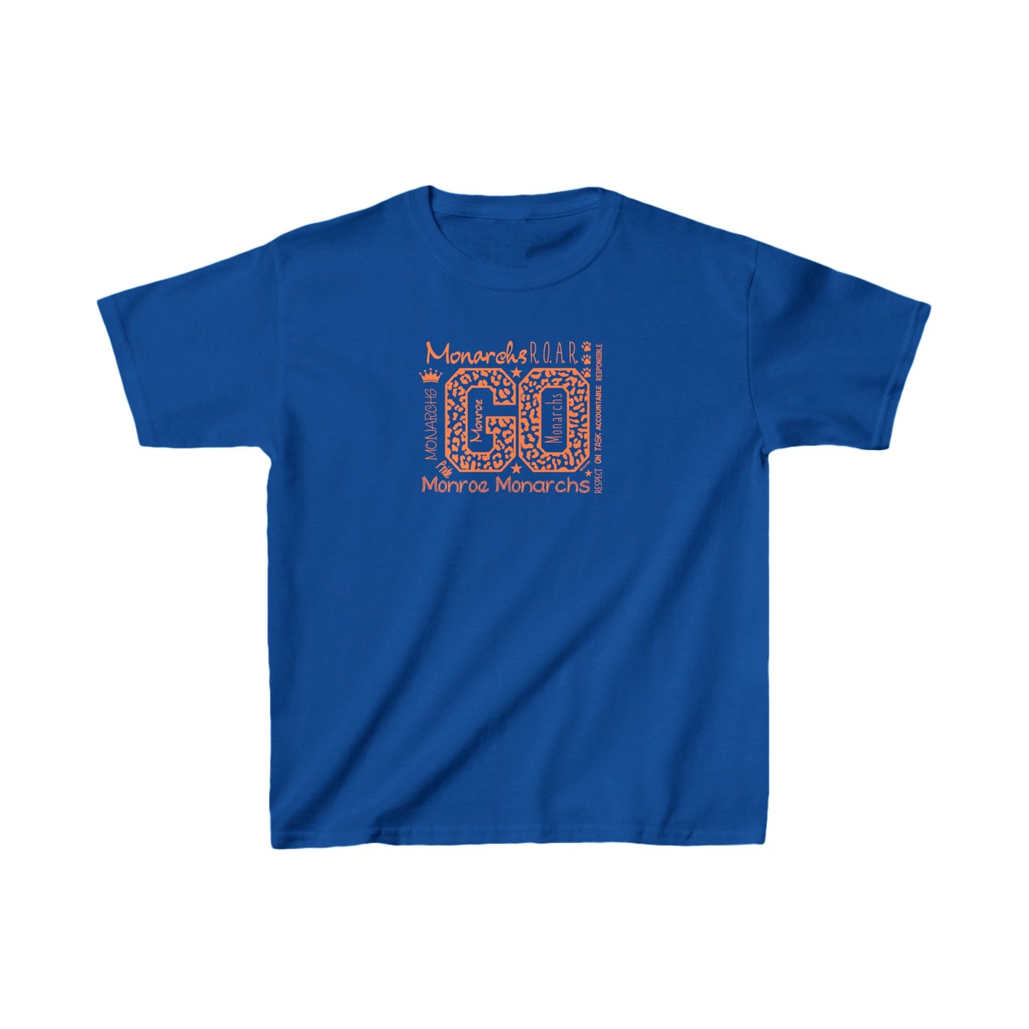 Kids Go Monarchs Orange Leopard Heavy Cotton Tee - Go Monroe Monarchs Cheer Shirt