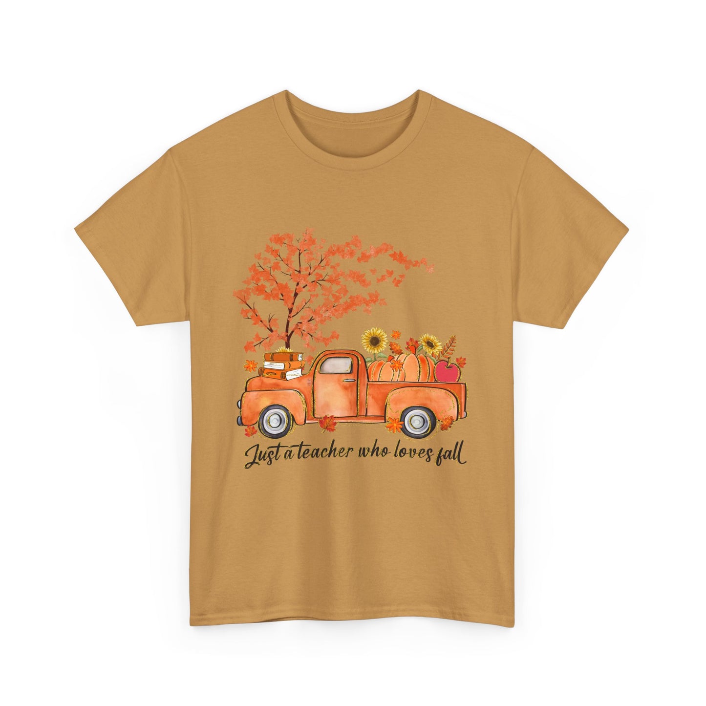 "Just a Teacher Who Loves Fall" Fall Teacher Unisex Heavy Cotton Tee - Perfect for Autumn Celebrations