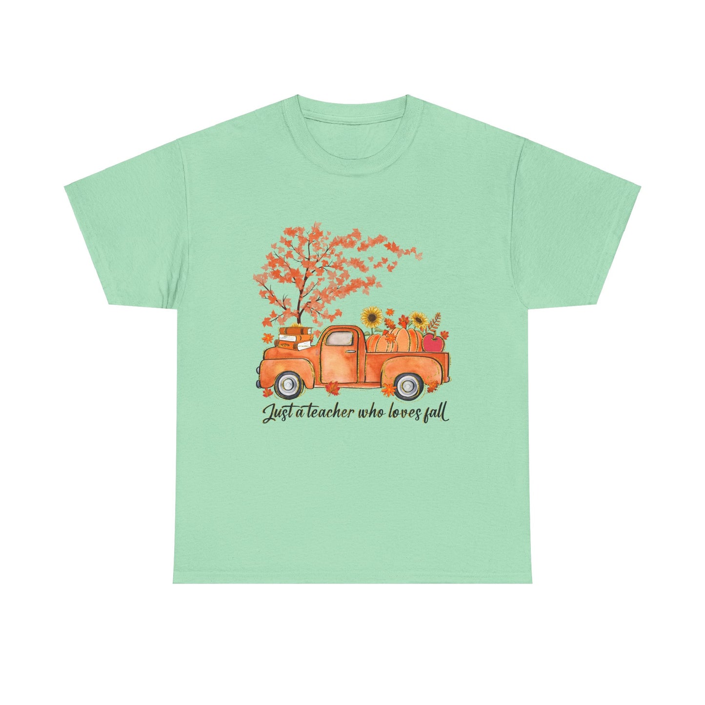"Just a Teacher Who Loves Fall" Fall Teacher Unisex Heavy Cotton Tee - Perfect for Autumn Celebrations