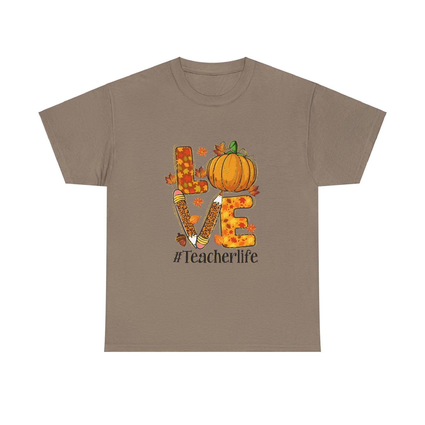 Fall Teacher Life Unisex Heavy Cotton Tee - Love & Pumpkin Design