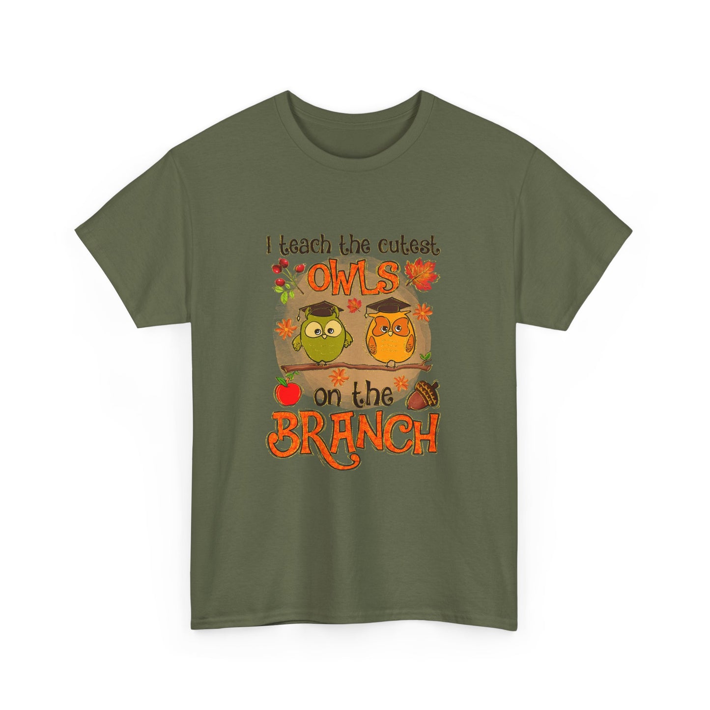 I Teacher The Cutest Owls on the Branch Fall Teacher Unisex Heavy Cotton Tee