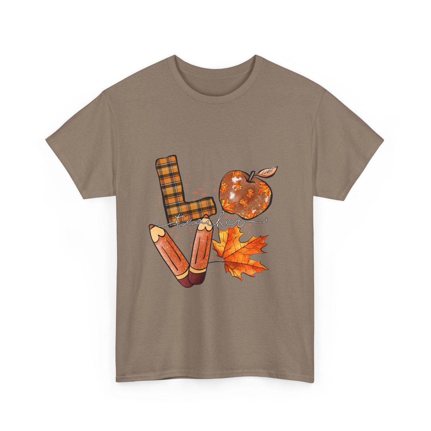 Fall Love Teacher Unisex Heavy Cotton Tee with Autumn Design