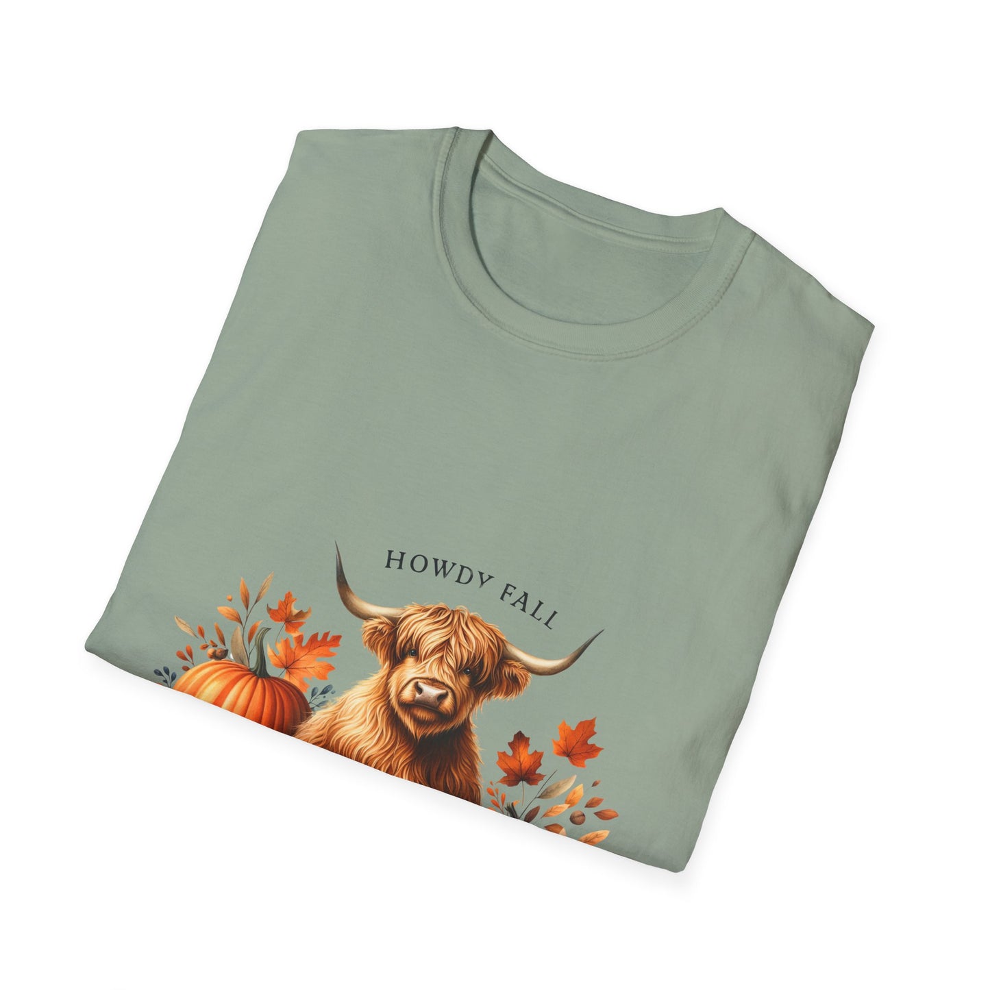 Howdy Fall-Themed Highland Cow Unisex T-Shirt - Cute Pumpkin Design