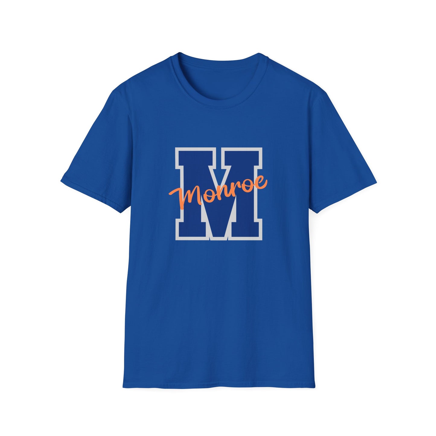 Monroe M Blue Orange Monroe Unisex Softstyle T-Shirt - Casual Comfort & Custom Style