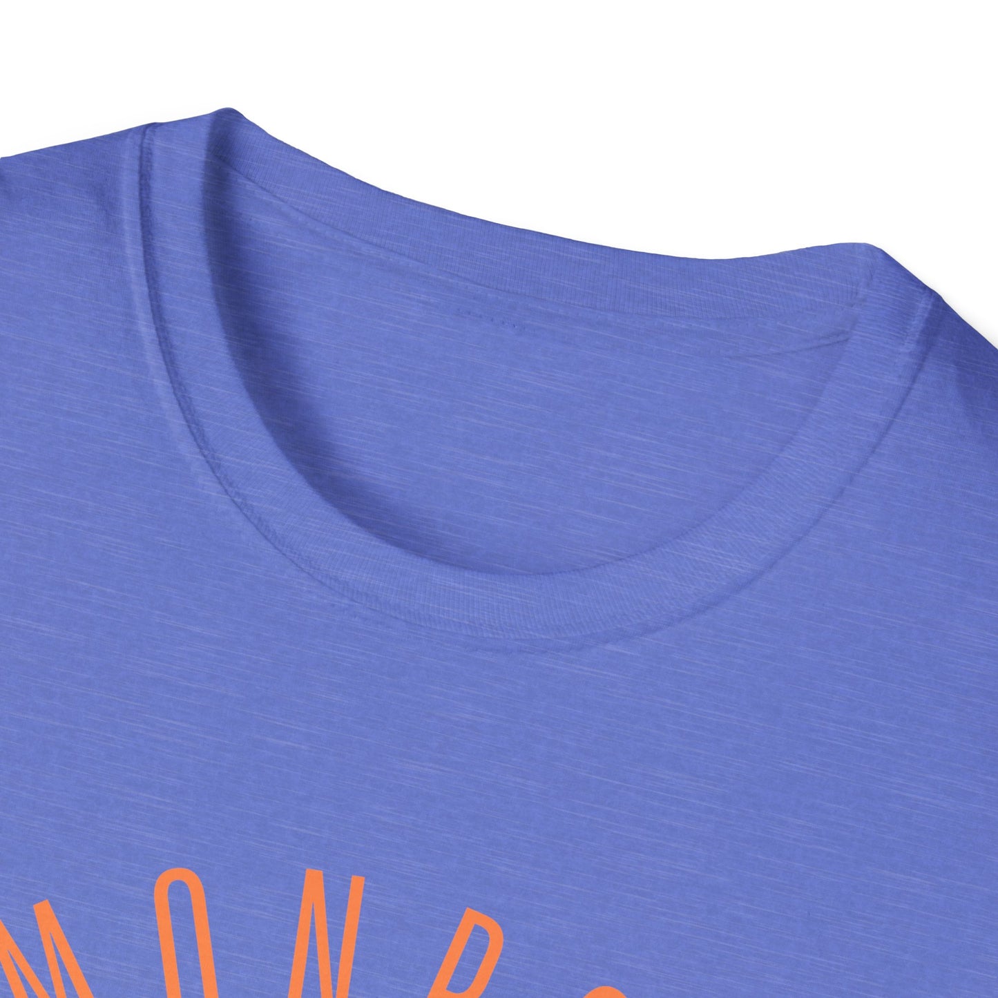 Monroe Monarchs (Orange Lettering) with Cute Grinning  Lion Adult Unisex Softstyle T-Shirt