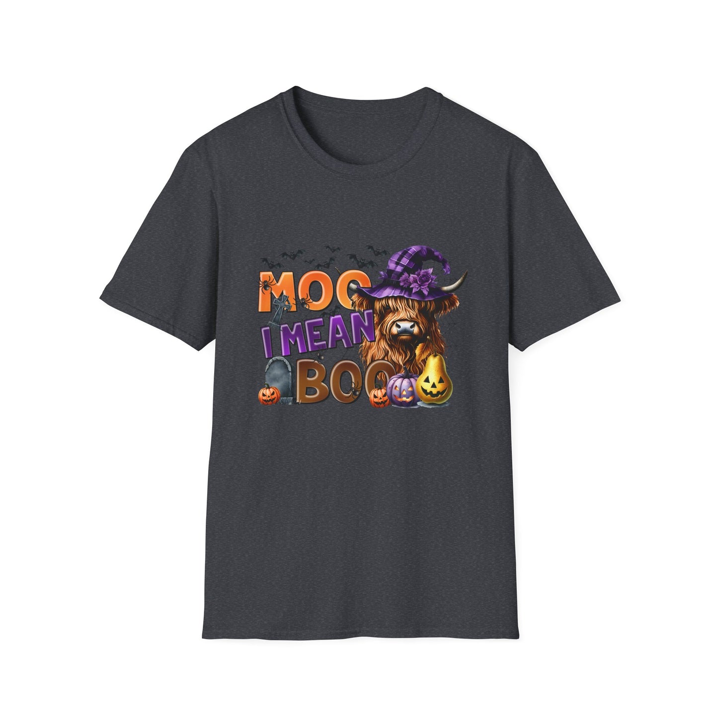 Funny Cow Halloween T-Shirt - "MOO I Mean BOO" - Unisex Softstyle Tee