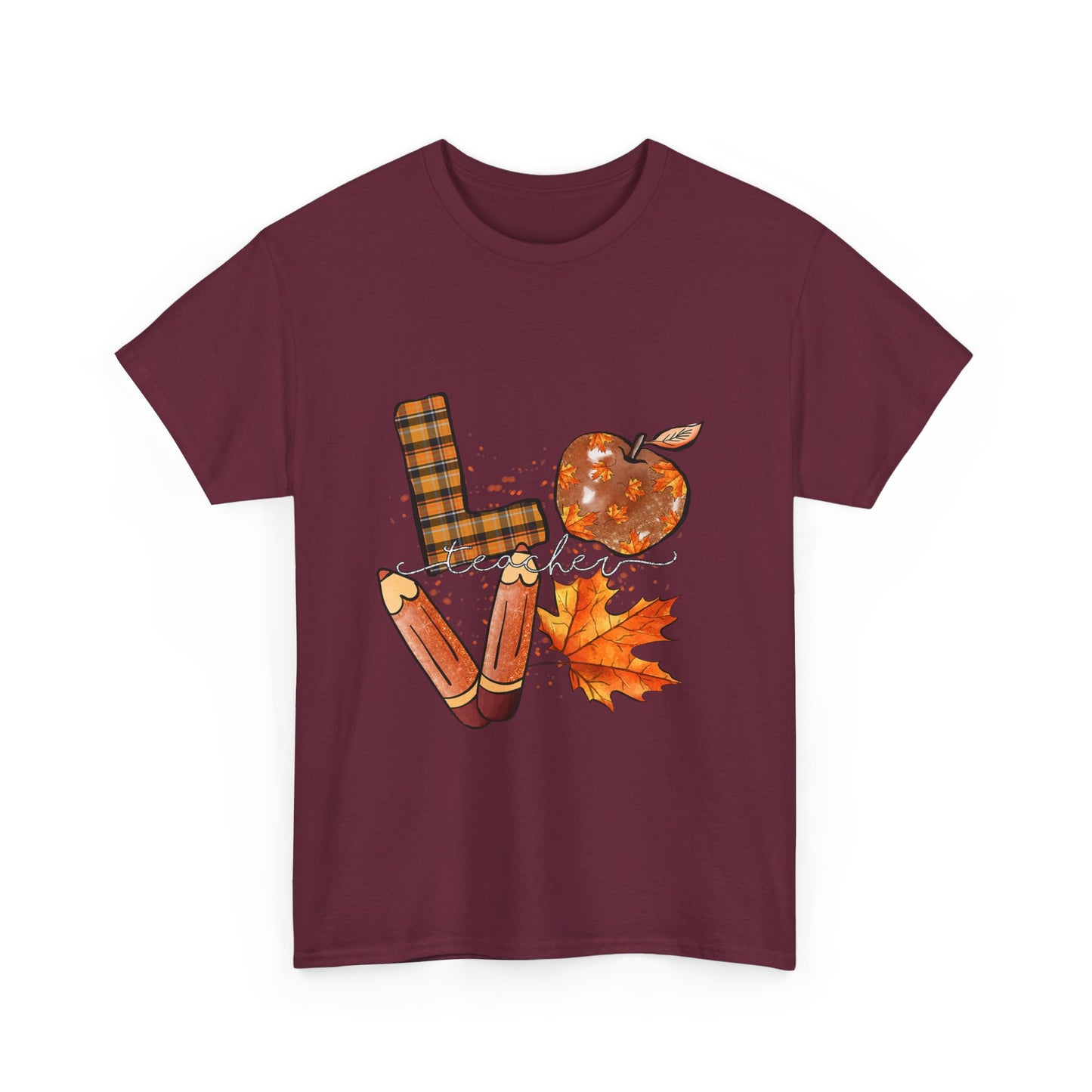 Fall Love Teacher Unisex Heavy Cotton Tee with Autumn Design