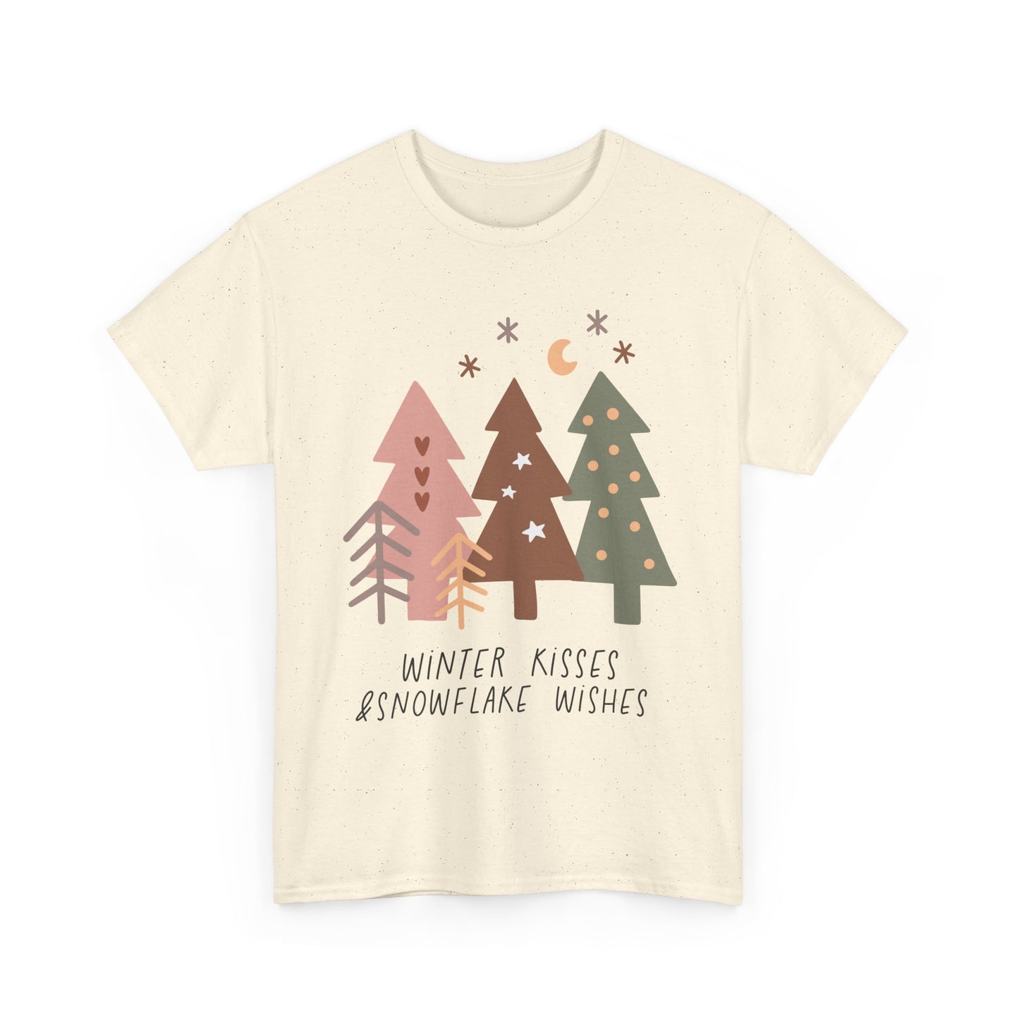 Winter Kisses & Snowflake Wishes Boho Winter Holiday Unisex Heavy Cotton Tee