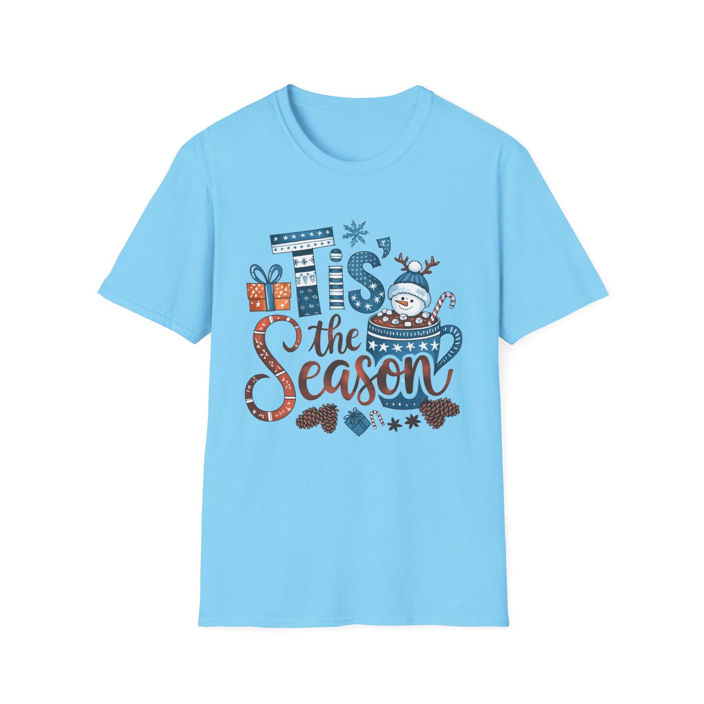 Winter Holiday Snowman Mug Design Unisex Softstyle T-Shirt - ‘Tis the Season Festive Tee