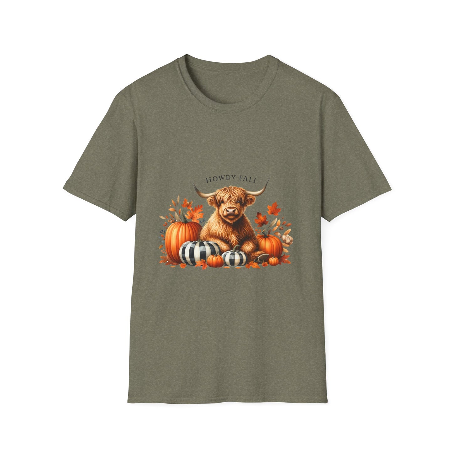 Howdy Fall-Themed Highland Cow Unisex T-Shirt - Cute Pumpkin Design