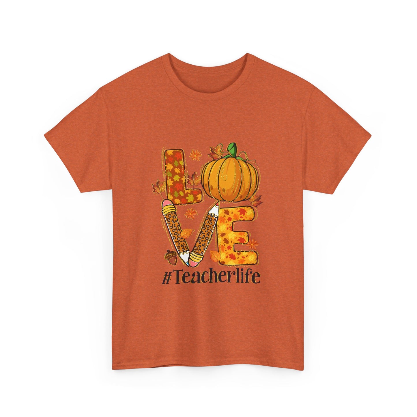 Fall Teacher Life Unisex Heavy Cotton Tee - Love & Pumpkin Design