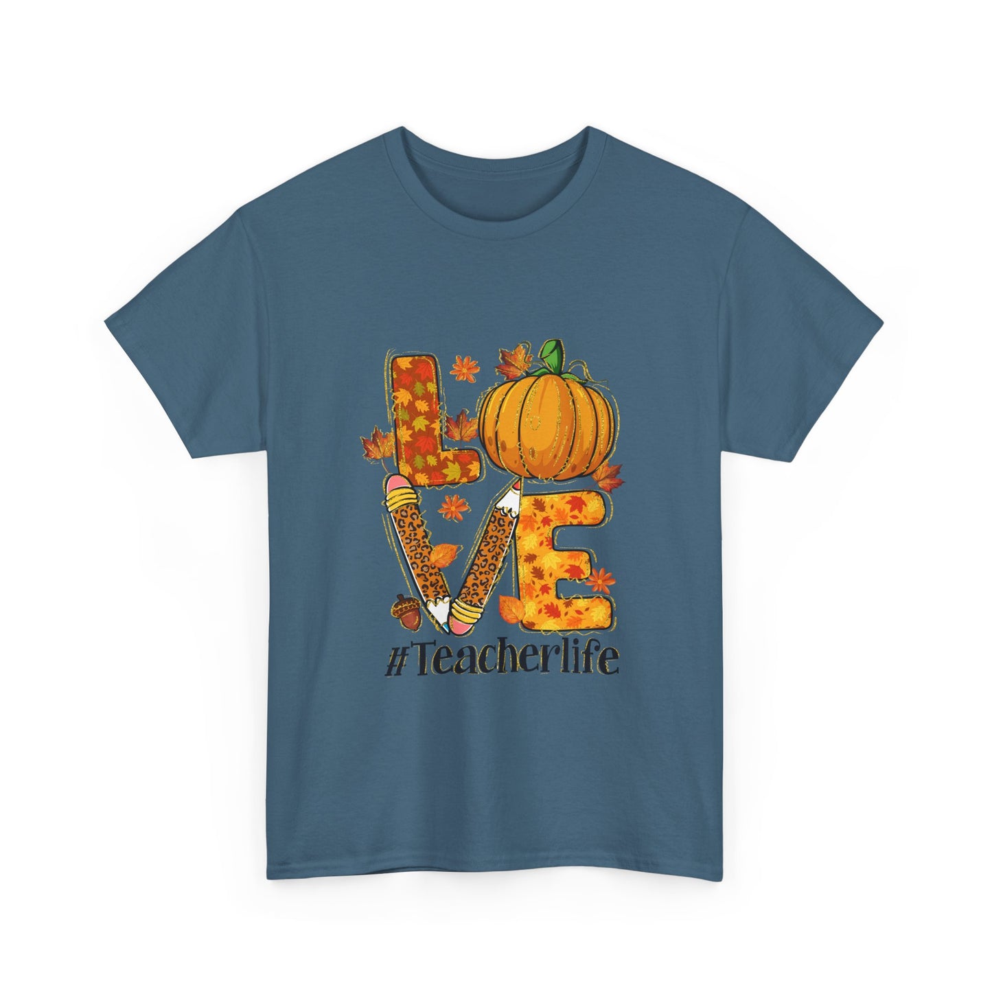 Fall Teacher Life Unisex Heavy Cotton Tee - Love & Pumpkin Design
