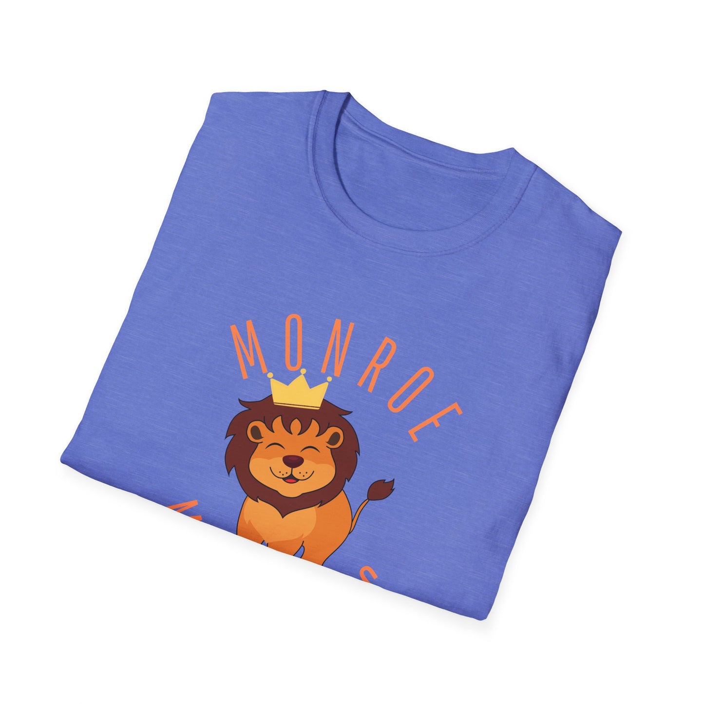 Monroe Monarchs (Orange Lettering) with Cute Grinning  Lion Adult Unisex Softstyle T-Shirt