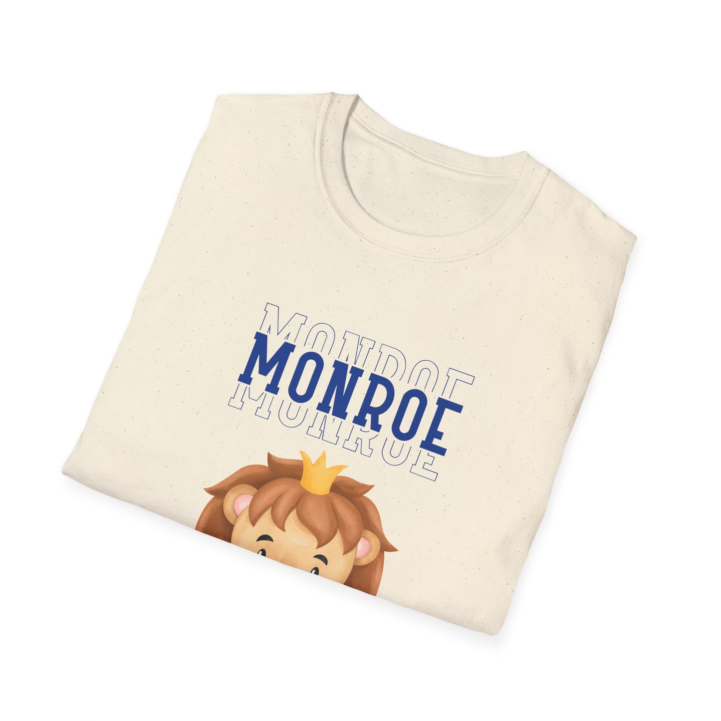 Triple Monroe Blue Lettering Cute Lion Wearing Crown Softstyle T-Shirt: Adult Unisex