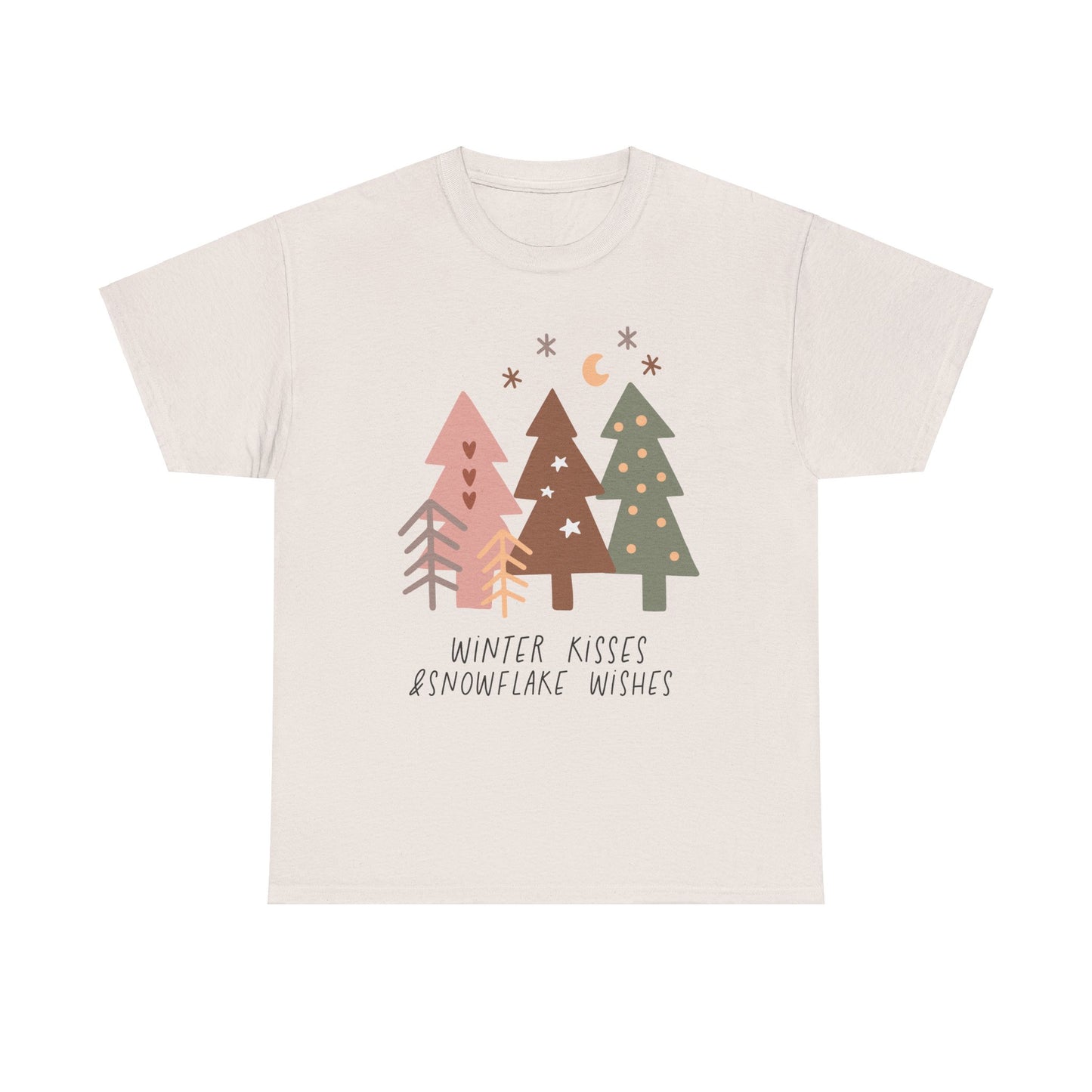 Winter Kisses & Snowflake Wishes Boho Winter Holiday Unisex Heavy Cotton Tee