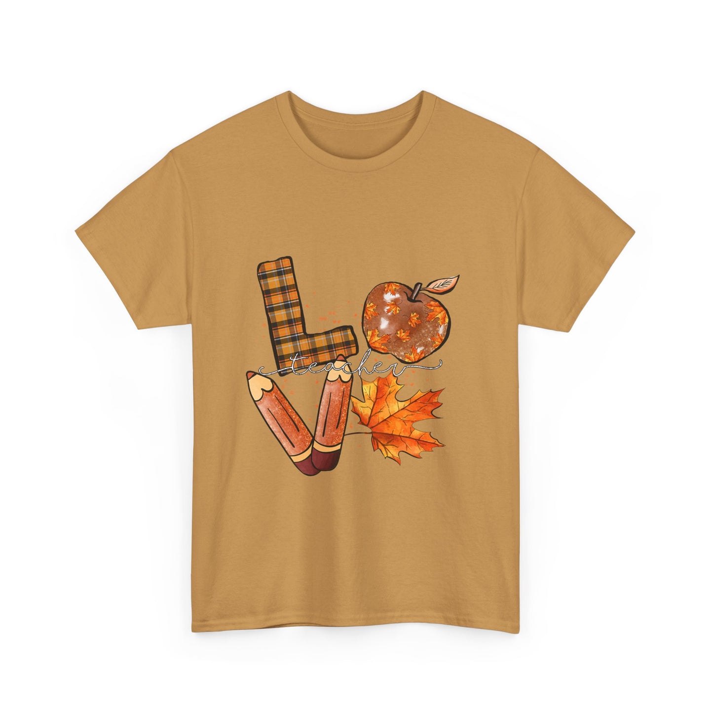 Fall Love Teacher Unisex Heavy Cotton Tee with Autumn Design