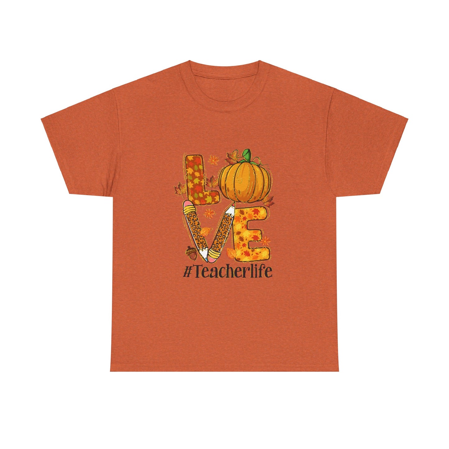 Fall Teacher Life Unisex Heavy Cotton Tee - Love & Pumpkin Design