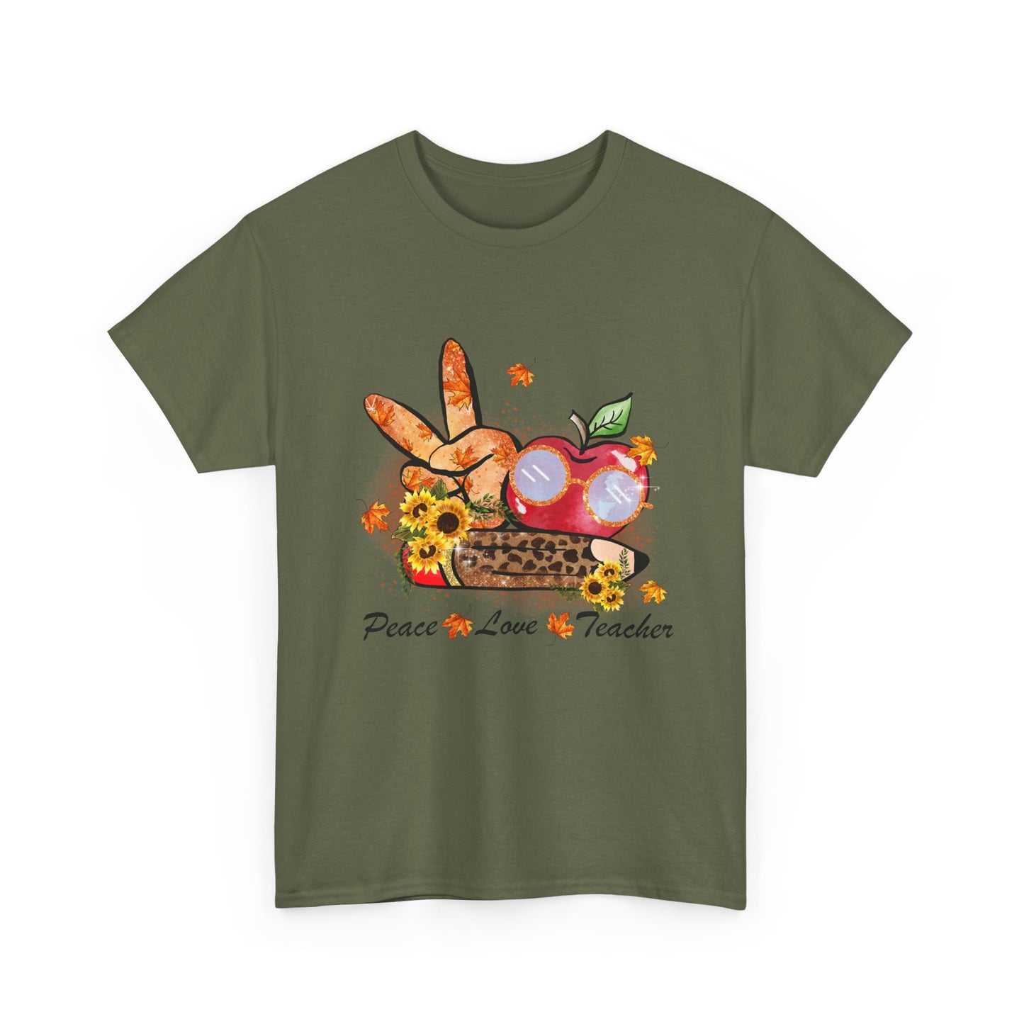 Peace Love Teacher Fall Unisex Heavy Cotton Tee